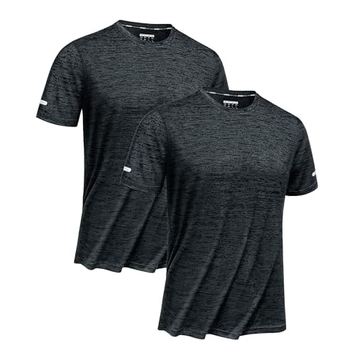 TACVASEN 2 Pack Mens Workout Short Sleeve Athletic Running Shirts Crewneck Medium Black/Black