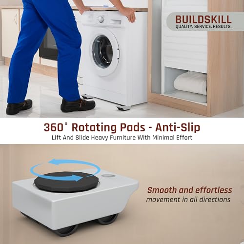 Image of BUILDSKILL 5 Pcs Furniture Lifter and Mover Tool Set | 360 Rotating Pads | Anti-Slip Grip | Heavy Duty Solid Steel Construction - Furniture Shifting Tool for Appliance Moving - Supports Up to 150kg