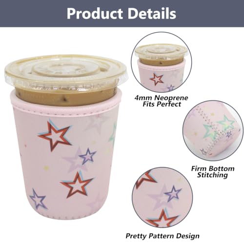 Image of 3 Pack Reusable Iced Coffee Sleeves - Xumbtvs Insulator Sleeve for Cold Beverages, Neoprene Coffee Cup Holder (Stars)