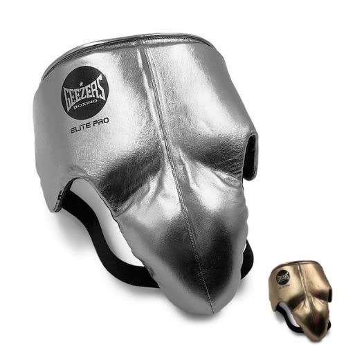 Geezers Boxing Elite Pro Groinguard Special Edition in Gold & Silver, Ideal for Boxing, Premium Leather Groin Guard For Sparring, Training & Fighting, Abdominal Protector for Men (Silver, X-Large)