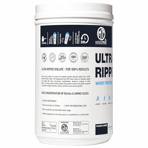 Image of MuscleTrail Pharma Grade Ultra Ripped Whey Protein Isolate - 27g Protein, L-Carnitine & CLA for Muscle Growth, Strength & Recovery - Premium Protein for Men & Women - Cappuccino Flavor, 1kg