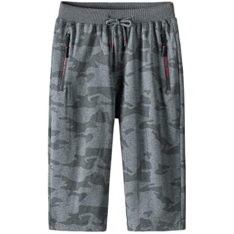 KTWOLEN Men's Jogger Shorts Summer Running Shorts Elastic Waist Outdoor 3/4 Joggers Capri Shorts Jogging Sweat Shorts Cover