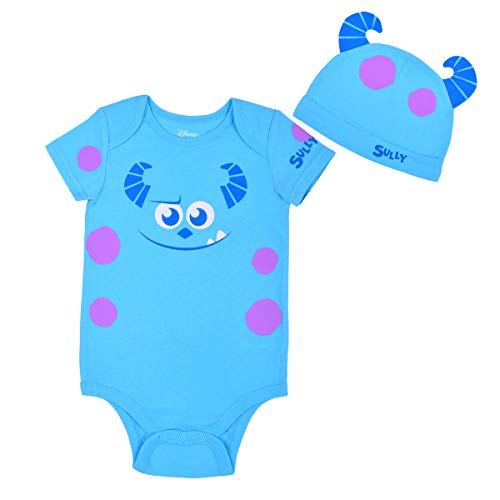 Disney Babyâ€™s Short Sleeve Creeper with Cap, Monsters' Sully , Romper Set, Blue, Size 3M