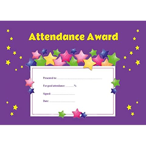 Attendance Award - Pack of 25 - Blank Fill-in Certificate - School, Academy, Organisation, Club - A5 Size Eco-Friendly - Made in UK Cover