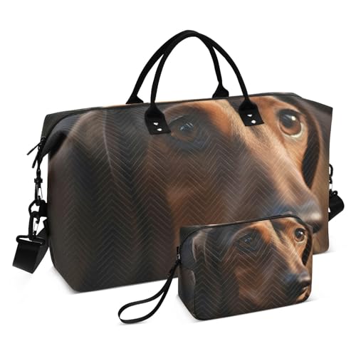 Large Travel Duffel Bag, Dachshund Puppy Sports Tote Gym Bag, Shoulder Weekender Overnight Bag for Women Men, Carry On Luggage with Toiletry Bags