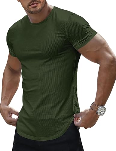 Image of JMIERR Mens Short Sleeve T Shirt Summer Muscle Slim Fitted Crewneck Longline Tees Shirts for Gym Workout