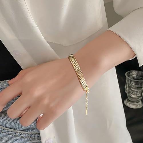 14K gold bracelets for women Adjustable gold plated Link Bracelets - Non Tarnish, Waterproof Mesh & Bangle Bracelets Lightweight Trendy Chunky Chain3