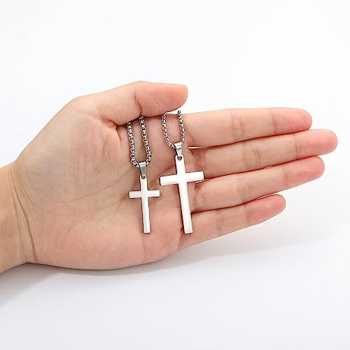 Silver Cross Chain Necklaces For Men, Silver Cross Pendant Necklace For Men Stainless Steel Cuban Chains Mens Chain Necklaces Cross Chain Necklace For Men Boys Valentine's Day Gifts For Men 20 Inch #TOP4