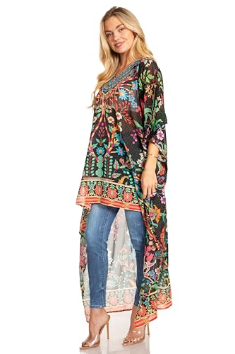 Sakkas Zeke Hi Low V-Neck Caftan Dress Printed Top Cover/Up3