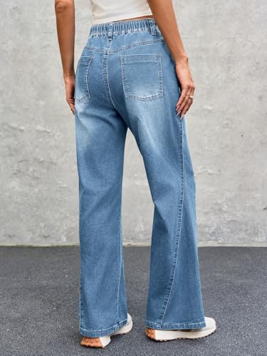 Cicy Bell Womens Wide Leg Flare Jeans Casual Drawstring High Waist Vintage Denim Pants with Pockets4