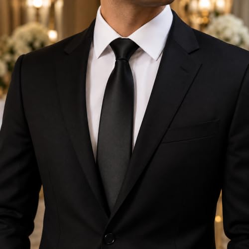 Image of WeiShang Lot 4 PCS Men's Ties Solid Color Neckties Formal Black Ties For Men