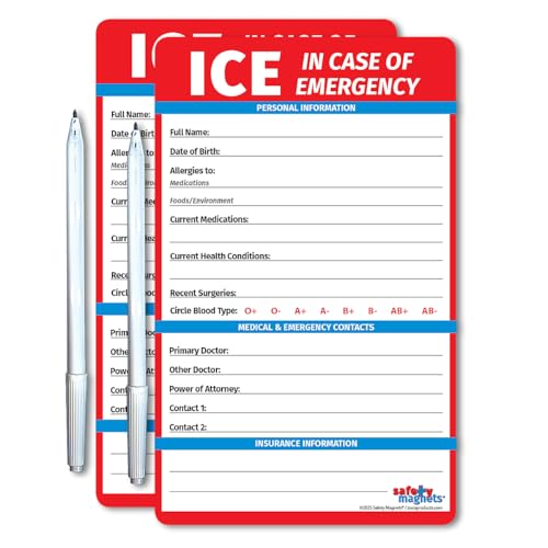 Safety Magnets by ZOCO – in Case of Emergency (ICE) Contact Magnet for Seniors (2-Pack) – File of Life Medical Information Card for Fridge – 5.25