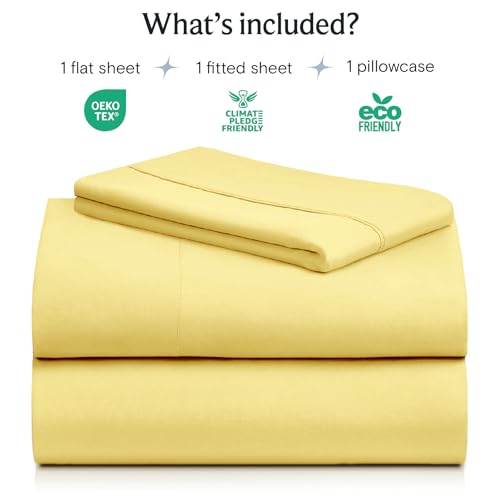 Image of LuxClub 3 PC Twin Sheet Set, Deep Pockets Wrinkle Free Cooling Bed Sheets Hotel Bedding for Women, Men, Kids & Teens, Includes 1 Fitted Sheet, 1 Flat Sheet and 1 Pillowcase-Silky Soft Lemon