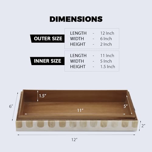 Image of Handicrafts Home Decorative Box - Handmade Jewelry Organizer Box with Lid - Keepsake Box for Home Decor, Jewelry, Accessories, Collectibles - Modern Wooden Storage Box - Caramel, 12X6X2 inch