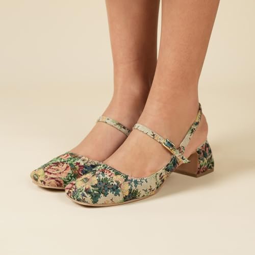 Image of Theater Women Twiggy Mary Jane Block Heel Sandals with Square Toe and Adjustable Buckle Slingback | Cushioned Comfort for Office & Formal Wear
