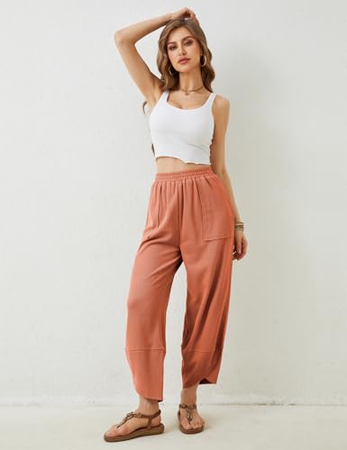 Image of Himosyber Women Cotton Pants Wide Leg Pants Casual Loose Baggy Elastic Waist Beach Palazzo Harem Pants