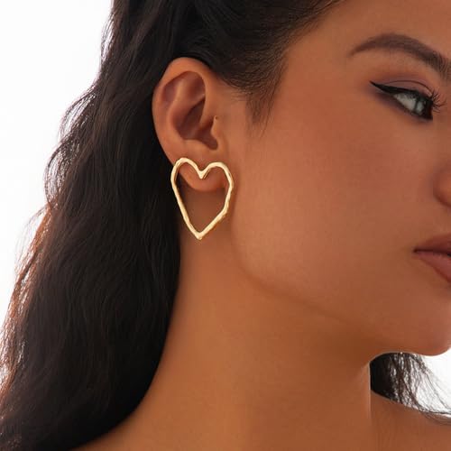 Dainty Big Heart Large Love Stud Earrings for Women, Simple 14K Gold Hollow Love Earring Trendy Personalized Silver Geometric Jewelry Accessories Gift2