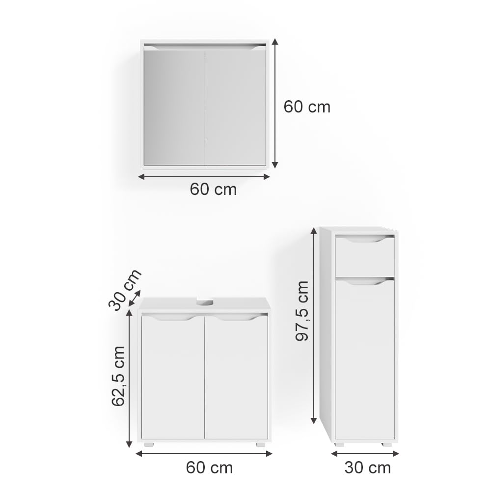Meuble de rangement de salle de bain Didi, Blanc/Artisan, 60 x 97 cm avec 2 portes, Vicco