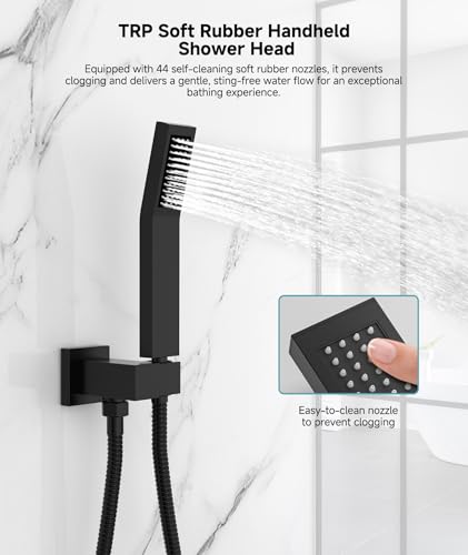 Image of SR SUN RISE Shower System 10 Inch Rainfall Brass Valve Trim Kit Black