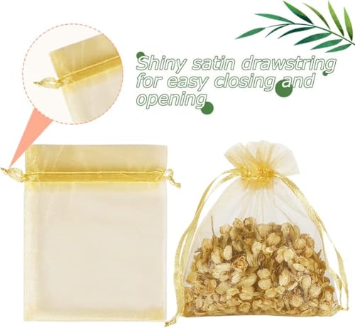 Image of Dealglad 50pcs Drawstring Organza Jewelry Candy Pouch Christmas Wedding Party Favor Gift Bags (3.5x4.5, Golden)