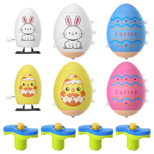 6 Pack Easter Basket Stuffers for Kids Toddler Boys, Easter Eggs Glowing Music Spinning Tops & Wind-Up Walking Eggs, Easter Gifts Easter Toys for Easter Egg fillers Easter Egg Hunt Party Supplies