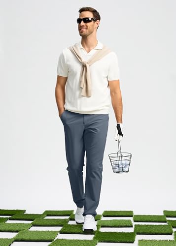 Image of Pudolla Men's Golf Pants Stretch Work Dress Comfy Pants 30 inch /32 inch /34 inch Lightweight Quick Dry Casual Slacks Trousers with Pockets