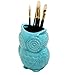 MyGift Aqua Blue Owl Shaped Ceramic Kitchen Crock Utensil Holder, 8 Inch Multipurpose Storage Jar Vase Canister, Art Brush Holder
