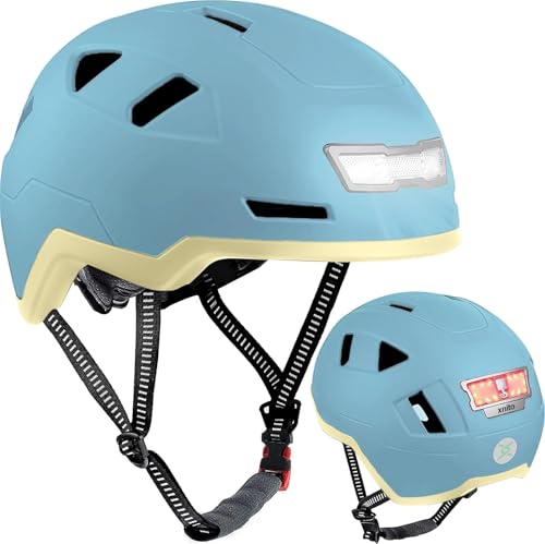 Image of XNITO Kid Bike Helmets for Boys and Girls | Fit Head 51-54cm Circumference | CPSC & NTA-8776 Dual Certified | Multi-Sport Helmets with LED Lights, Magnetic Buckle, Detachable Visor (Sky)