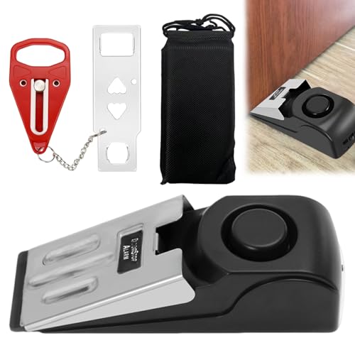 keyxer Alarma de tope de puerta, cerradura de puerta portátil, cuña de alarma con alarma de 120 dB, kit de puerta de seguridad de doble protección ajustable, para protección personal