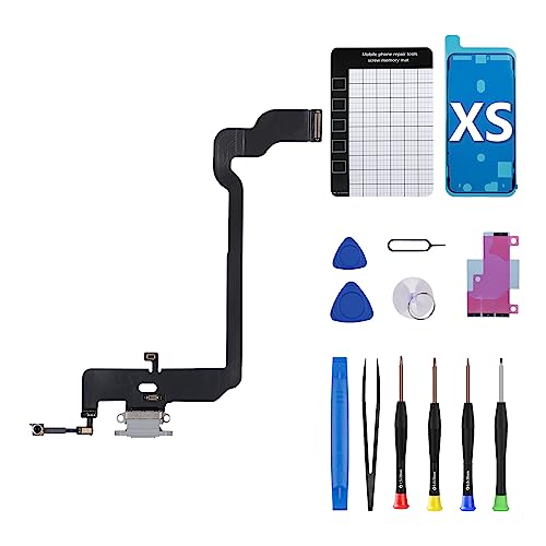 CYKJGS for iPhone Xs Dock Connector Charging Port Flex Cable Replacement OEM White Headphone Jack Mic Assembly Antanna Flex Ribbon Cable USB Charge Repair Tools Kit for A1920 A2097 A2098 A2099 A2100