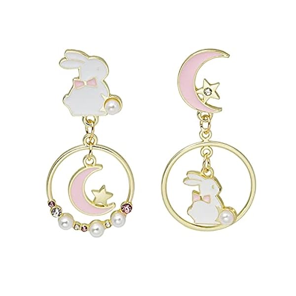 1 Paio Di Orecchini Coniglio Perla Asimmetrica Orecchini A Bottone Vintage Gioielli Da Donna Confezioni Di Orecchino Per Le Donne