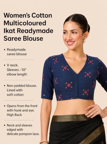 Image of Studio Shringaar Women's Cotton Multicoloured Ikat Readymade Saree Half Sleeve Blouse with Underarm Sweat Pads (Pack of 14 Pads)