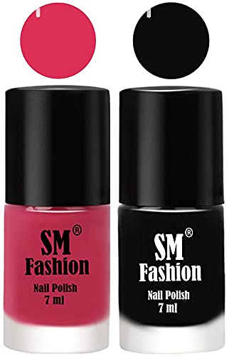 Image of Long Lasting Nail Polish | Nail Paint Combo 7 ml Each) - Set of 2 Dusty Pink-Black