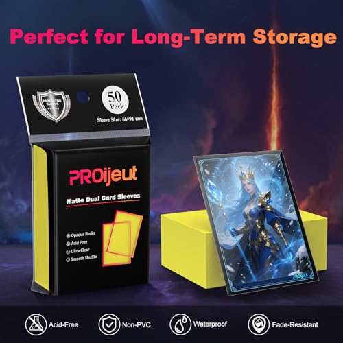 Image of 200 Pack Card Sleeves, Matte Dual Trading Card Sleeves with Opaque Back & Smooth Shuffle, Tear Resistant Card Protectors for MTG, TCG and Game Cards (Lightning Yellow)