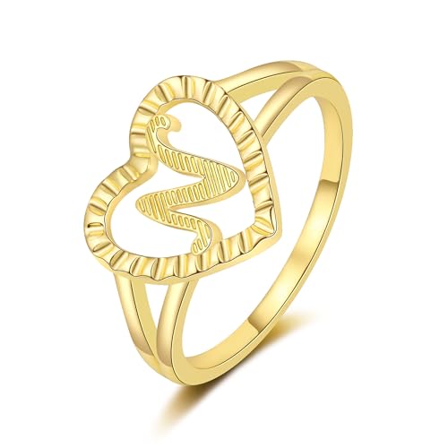 Image of RLMOON Gold Initial Rings for Women Non Tarnish 14K Gold Plated Vintage Heart Thumb Rings Personalized Carved Letter Statement Stackable Rings Size 6-10 Jewelry Gifts