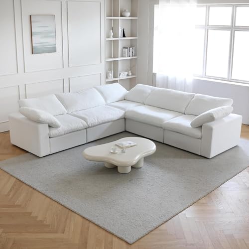 Image of JACH V-Shaped Couch Sectional for Living Room, 5-Seats Modular Convertible Sectional Sofas Couches, Couch Cushion Covers Removable, Cloud Sofa for Living Room, Apartment (White)