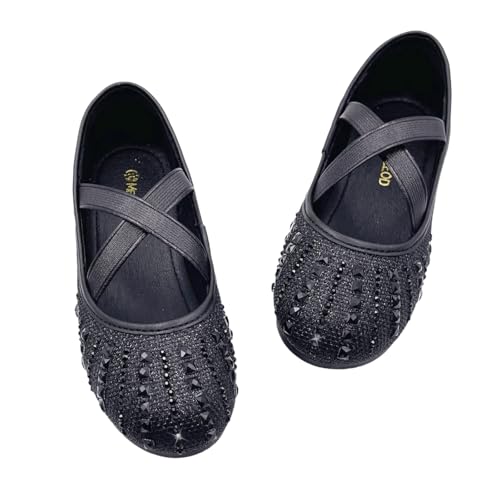 Girls Mary Jane Dress Shoes Rhinestone Dress Shoes Slip On Girl Ballet Flats for Wedding Party, Christmas（Little Kid/Big Kid）