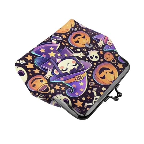 Pu Leather Buckle Coin Purse Cute-Halloween-Witches-Pumpkins Girls Kiss-Lock Change Purse Wallets3
