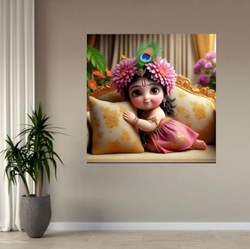 Image of Akki Wold Baby Pink Radha On Soffa Wall Poster For Living Room, Office, Pooja Room (Size - 46CM X 46CM)
