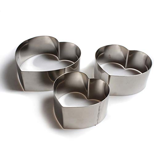Wopodi Set Of 3 Mousse Cake Ring Mould, Heart Stainless Steel Cake Modelling Pastry Baking Tools Cake Baking Cake Decor Mold For Baking Mousse, Dough, Chocolate, Fondant, Donut And Muffins #TOP4