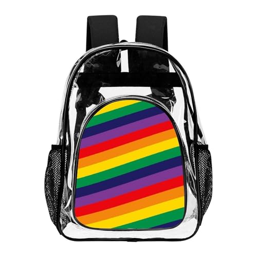 Comfortable Waterproof Clear Backpacks for Adults Shopping, Going Out, Casual Daily, Portable Sports Transparent Bags (LGBTQ Flag Rainbow Wavy Stripes Gay Pride Month)