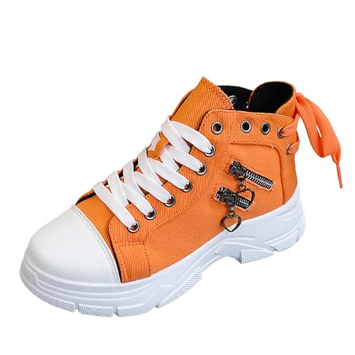 Generisch 2026 Denim Canvas High Top Zapatos de Mujer para Primavera Verano Transpirable Suela Gruesa que Aumenta la Altura Zapatos Casuales Botines Cortos Deportivos, naranja, 37 EU