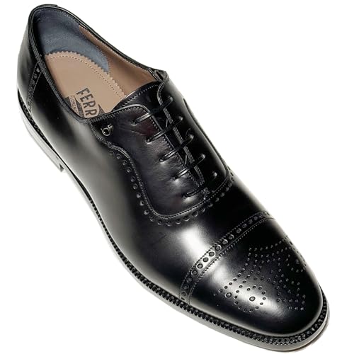 LANNON Black Leather Cap Toe Brogue Gancini Oxford Men's Dress Shoes, Nero2