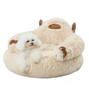 Jiupety Calming Dog and Cat Bed Cute, Cozy Donut Dog Beds, Cute Small Dog Bed, Anti Anxiety Round Dog Bed M(24″x24″x14″) Size for Pets Up to 17 lb, Camel.