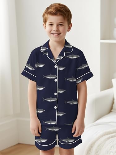 SANGTREE Boys Girls Pajamas Set 2 Piece Soft Short Sleeve Sleepwear Button-Down Kids Nightwear, 5-14 Years2