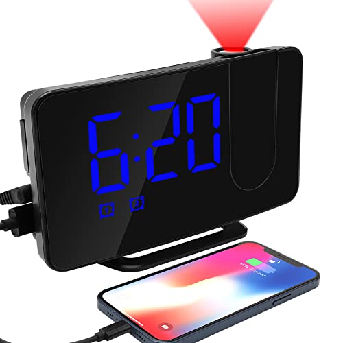 Floriogra Projection Alarm Clock Fm Radio, Alarm With Projection On Ceiling For Bedrooms 180° Rotatable Projector, Usb Charging Port, Led Digital Display Dual Alarm With Snooze, 12/24 Hours #TOP14