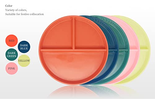 Compartmentalized Dinner Plate Set Of 5 Unbreakable Portion Control Wheat Plastic Dinner Plate (Compartmentalized Plate / Picnic Plate) 9 Inches Colorful Round, Reusable, Suitable For Children #TOP2