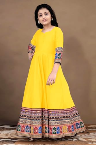 Image of Cotton Silk Long Anarkali Kurta for Girls