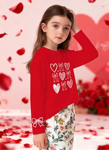 Image of Valentines Shirts for Girls Toddler Cute Love Heart Long Sleeve Casual Tee Tops