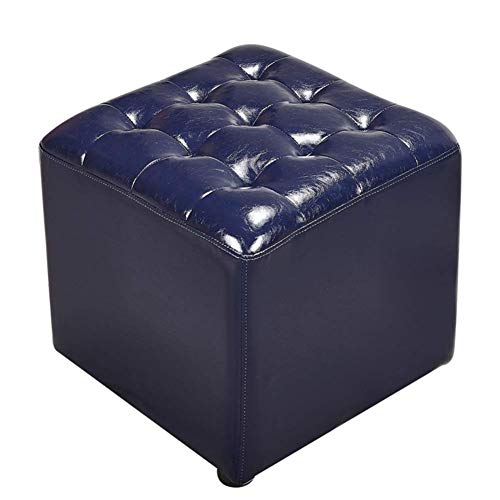 Pouf cube en cuir – Table basse carrée en bois massif et petit banc pour salon – Pièce de...